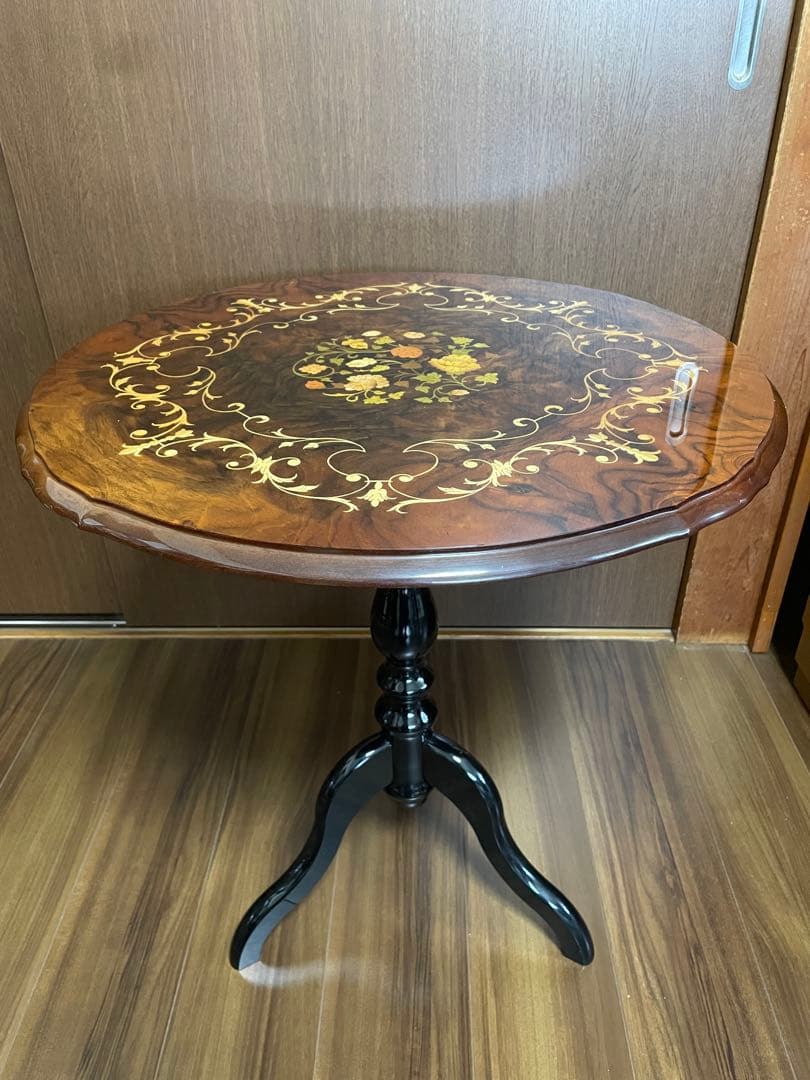 イタリア製 木象嵌細工 コーヒーテーブル 丸テーブル サイドテーブル レトロ