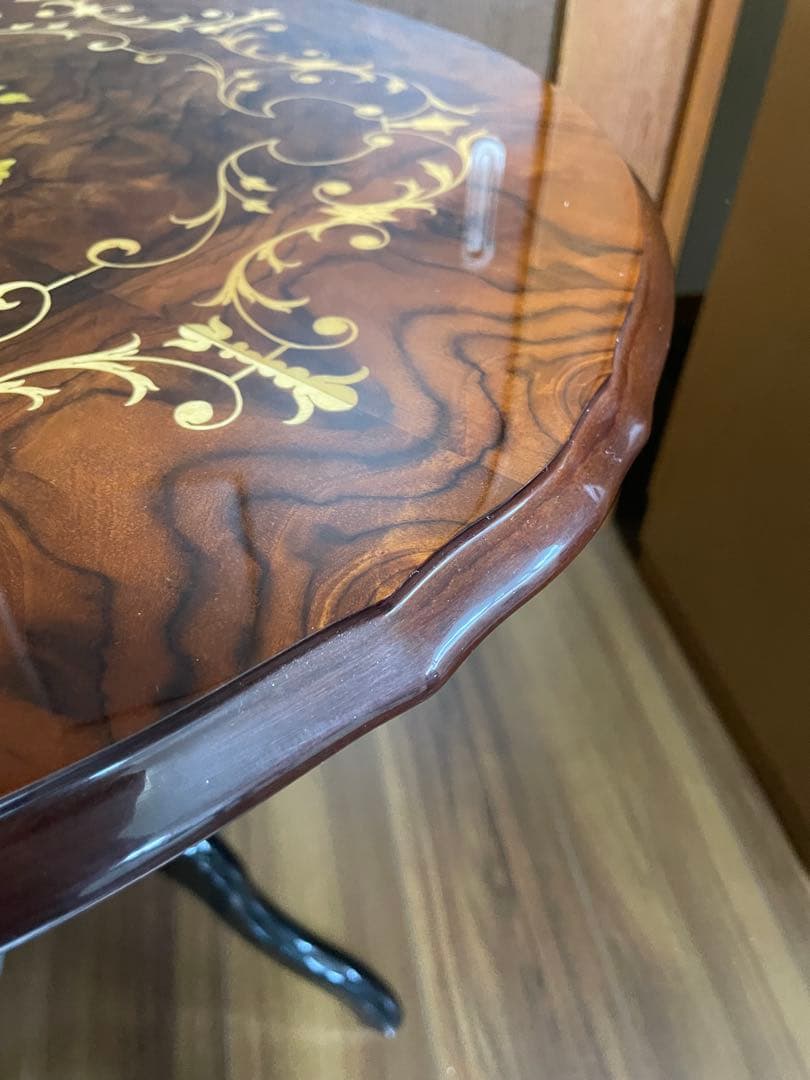 イタリア製 木象嵌細工 コーヒーテーブル 丸テーブル サイドテーブル レトロ