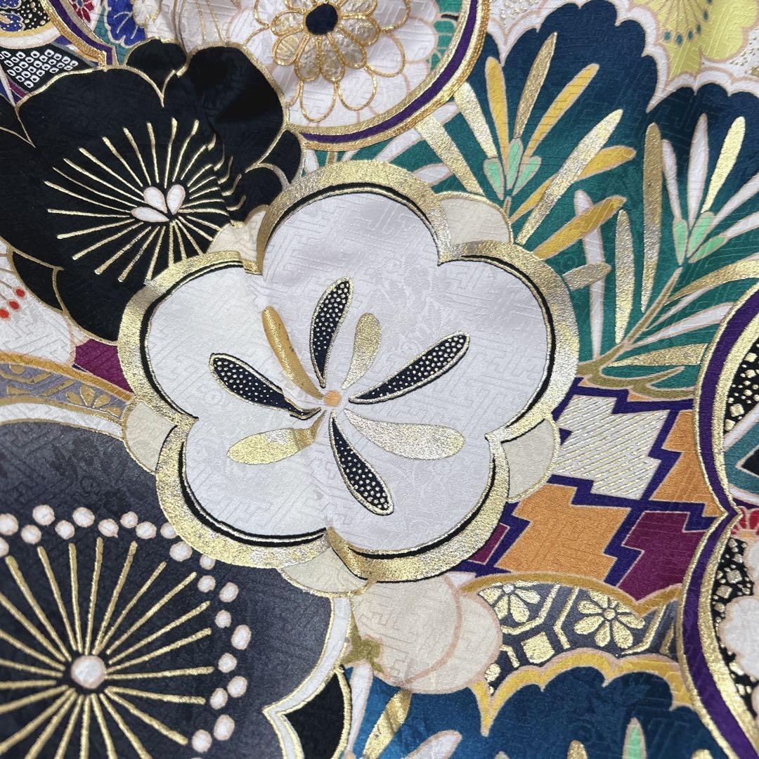 振袖　フルセット　ヤマト謹製　濃いネイビー　豪華　モノトーン　成人式　二十歳