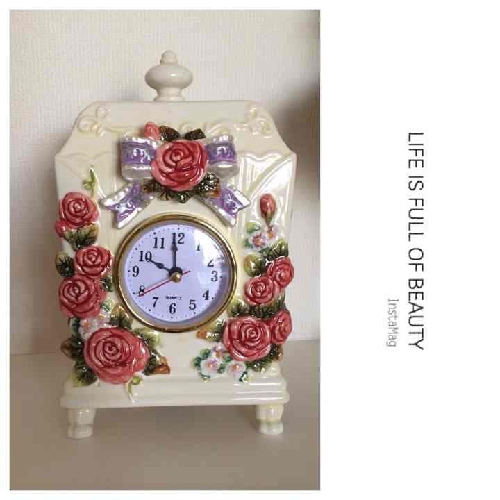 完売！バラ薔薇 置き時計 ローズ 置物/ヴィクトリア風