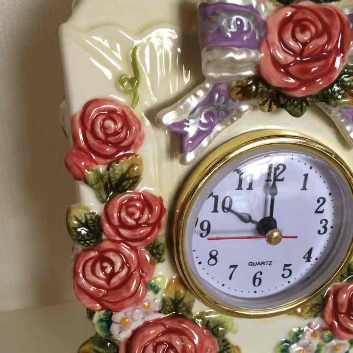 完売！バラ薔薇 置き時計 ローズ 置物/ヴィクトリア風