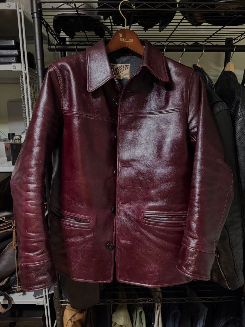 Y2 LEATHER アリニンホースカーコート　チェリー