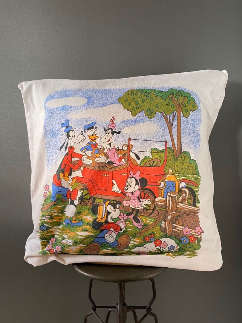 ビンテージ 70s ヨーロッパ ディズニー ミッキーマウス クッション カバー白
