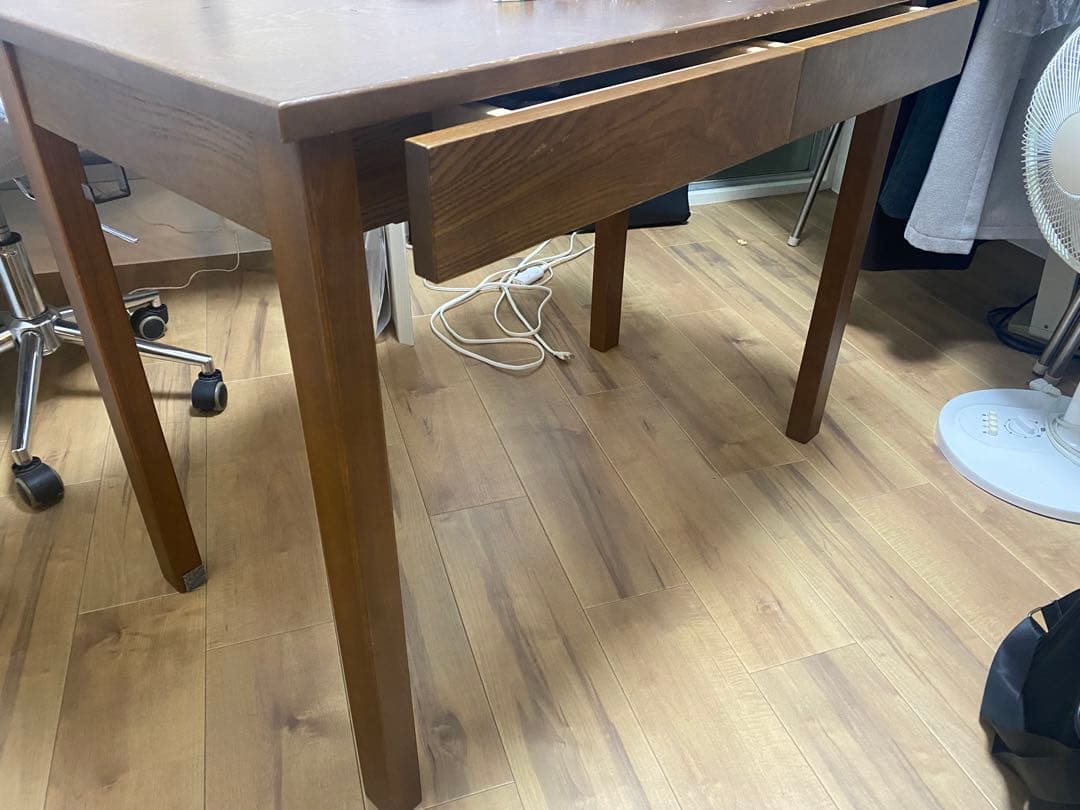 木製デスク ブラウン 2引き出し