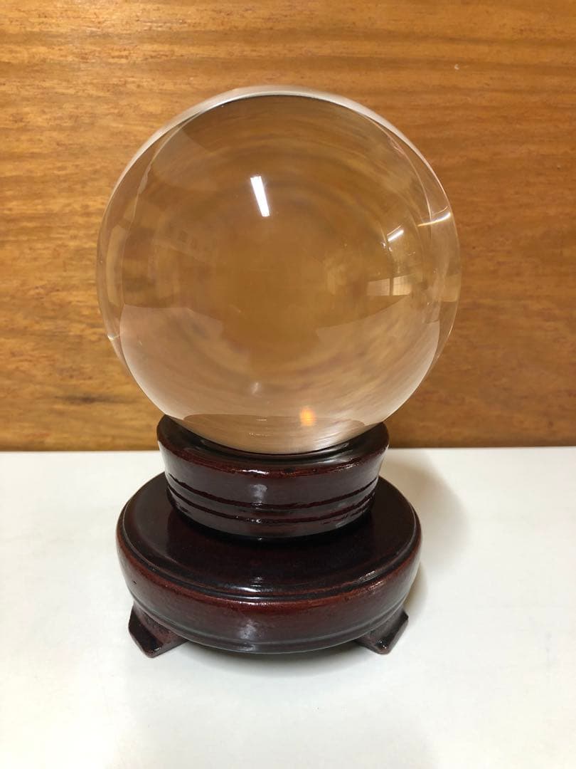 説明必読！台付き美品　水晶　丸玉　スフィア 約9.4センチ　【匿名配送】