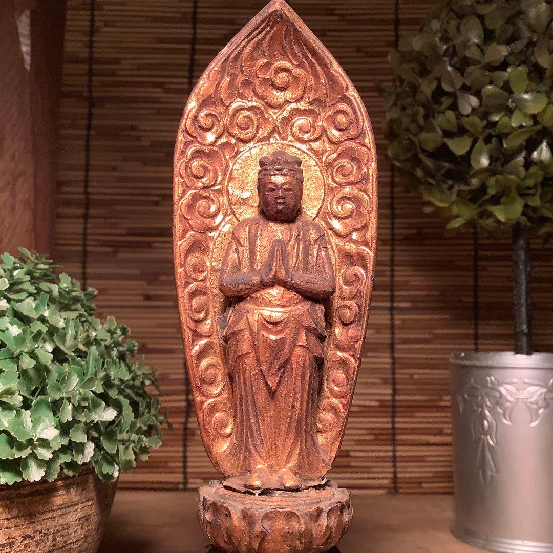 コダック様売約keep「合掌・勢至菩薩＋救世地蔵菩薩」ニ仏・漆金箔・木彫