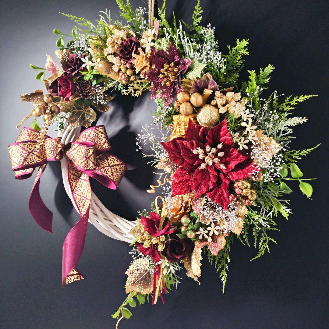 商品名【輝羅】みーこ❤ポインセチアのクリスマス フラワーリース✳玄関リース