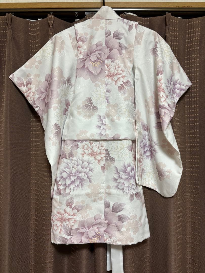 七五三　3歳女の子被布　くすみピンク　ホワイトぴんく白牡丹　ベロア　5点セット