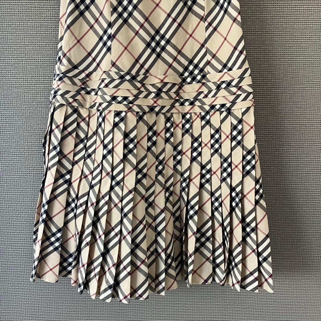 美品 バーバリーブルーレーベル プリーツワンピース ノバチェック 36