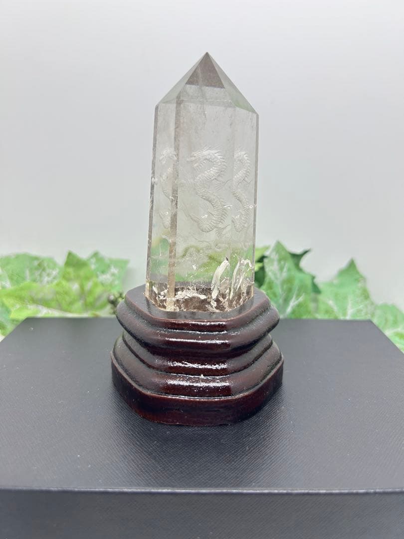天然石スモーキークォーツ　龍彫りタワー置物　No.2260