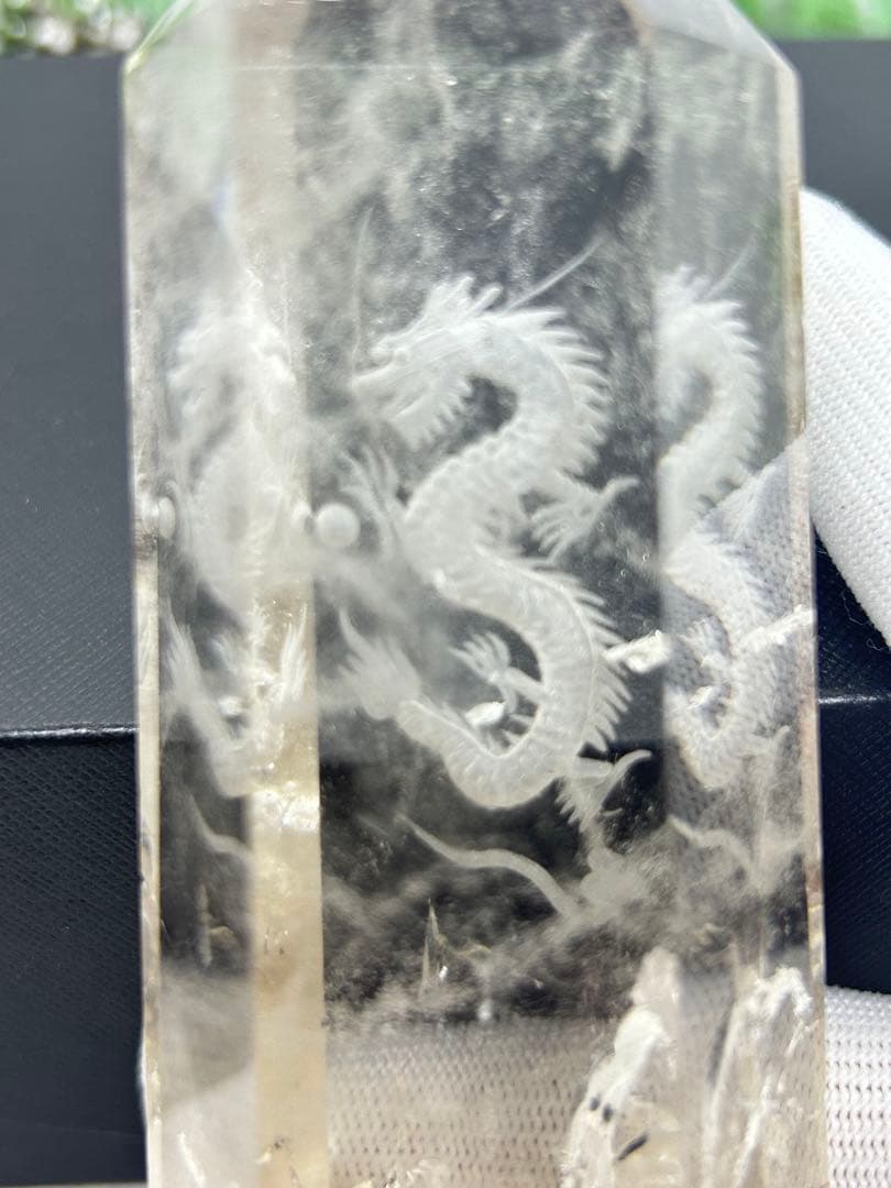 天然石スモーキークォーツ　龍彫りタワー置物　No.2260