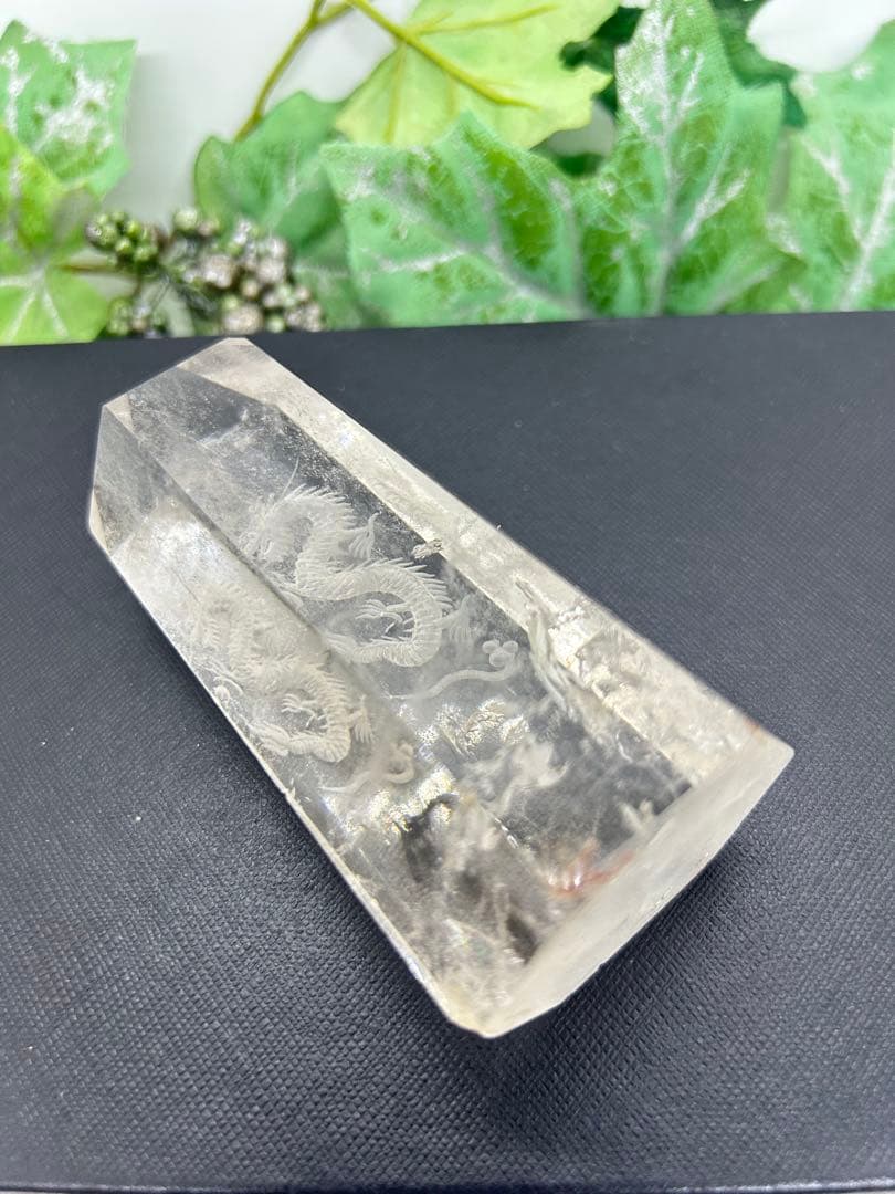 天然石スモーキークォーツ　龍彫りタワー置物　No.2260