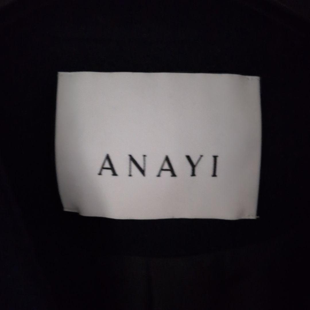 アナイ ANAYI ライトビーバーVカラーコート ノーカラー 36 ネイビー