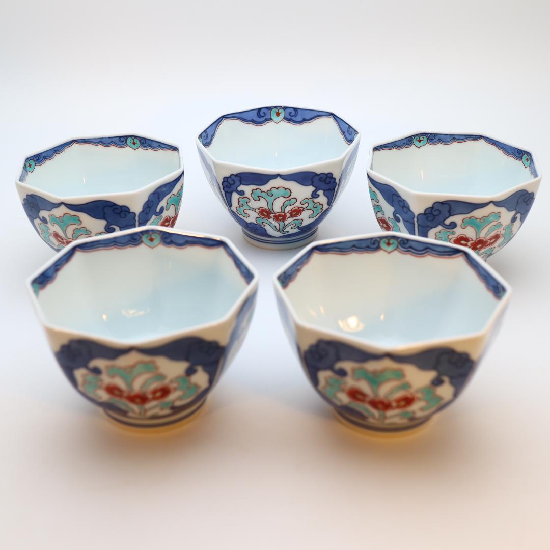 今右衛門窯　錦唐花 八角小鉢 5客セット　人間国宝 今泉今右衛門　色鍋島 有田焼