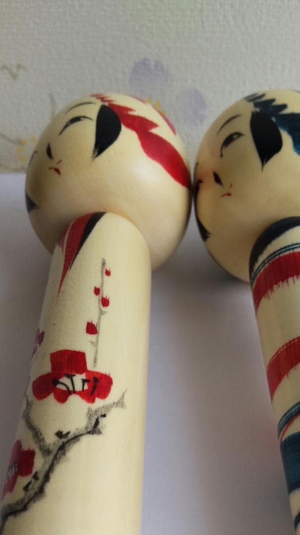 佐藤康弘インディゴこけし２体セット　高さ6.1ｃｍ 花柄 ストライプ