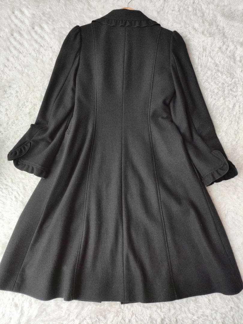 エムズグレイシー フリル ロングコート 総柄裏地 38 M ウール リボン