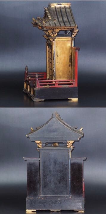 送料無料　江戸期 組み立て式金蒔絵舎利殿＆観音菩薩立像　本物保証厨子高さ50ｃｍ