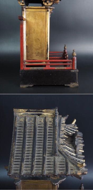 送料無料　江戸期 組み立て式金蒔絵舎利殿＆観音菩薩立像　本物保証厨子高さ50ｃｍ