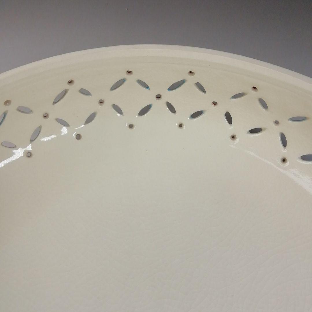 Ｔ７１０　喰籠　『色絵　七宝透　食篭』『嵯峨野窯　紫香 造』共箱　菓子器　茶道具