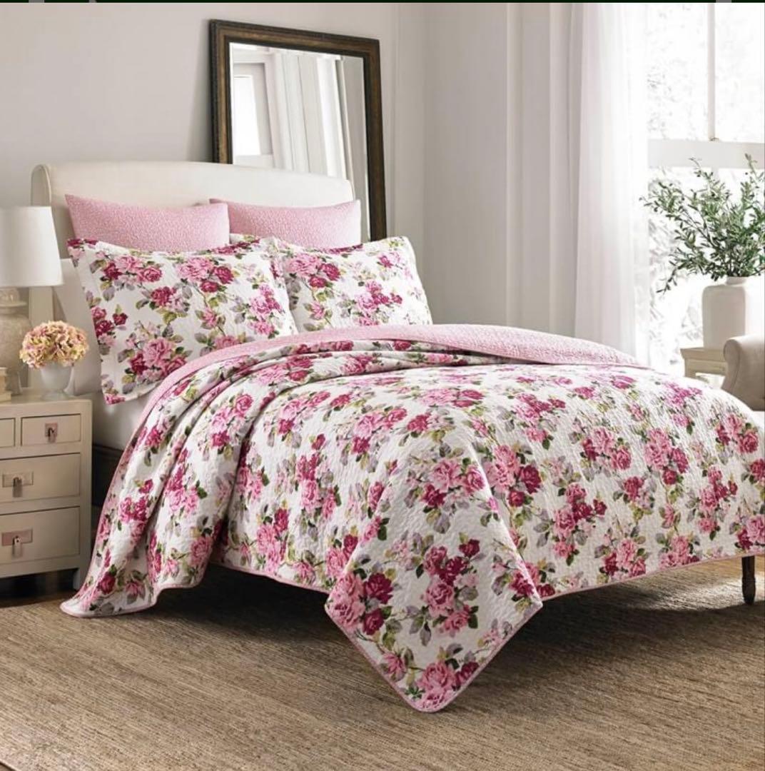 Laura Ashley リバーシブルベッドキルト３点セット キングサイズ