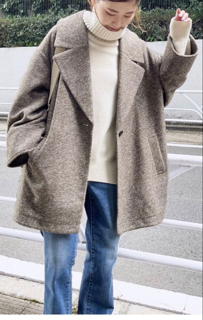 スピック&スパン ☆ Wスライバーヘリンボーンミドルコート　ブラウン