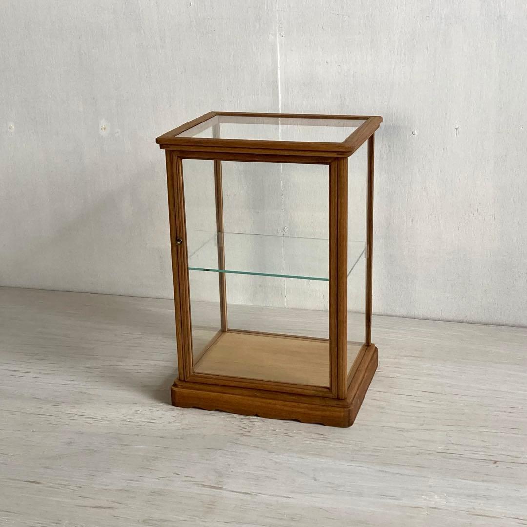 g299 古い木製 小振り ガラスケース 2段 卓上 ショーケース 展示ケース