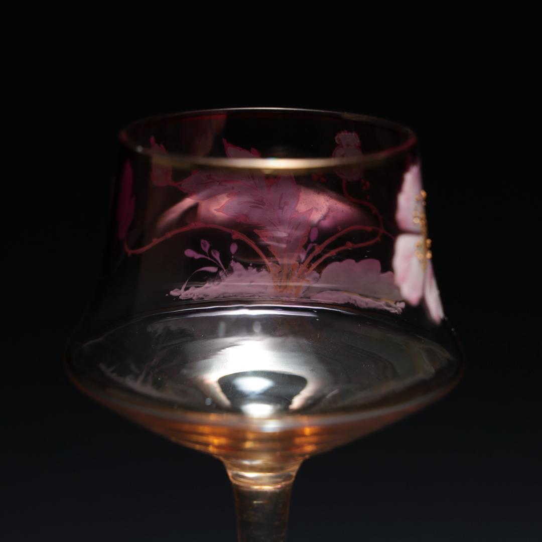 【美品】　アンティークグラス　エナメル彩　花　ポピー　色変わり　R1337ダI