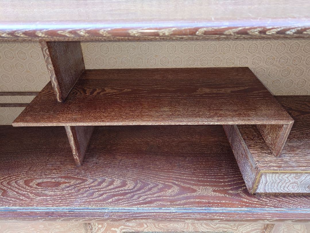 木製 飾り棚 ガラス戸 引出し キャビネット 昭和レトロ アンティーク 茶棚 箱