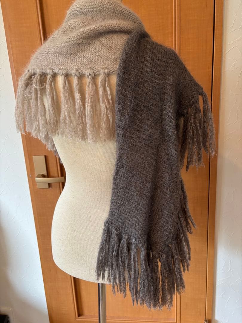 SALE❣️GUCCI フリンジ付きショール グレー/ベージュ