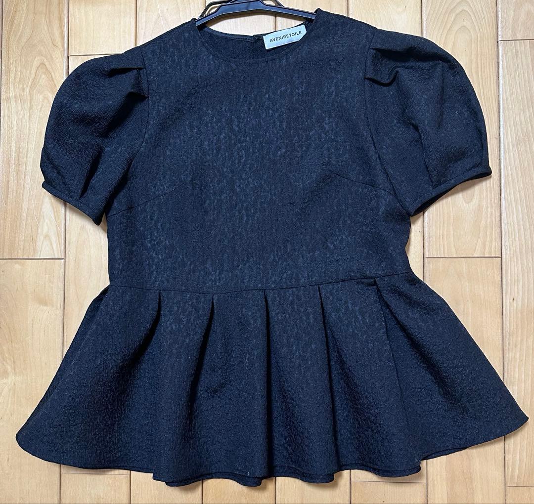 アベニールエトワール　 パフスリーブ ブラウス黒トップス36