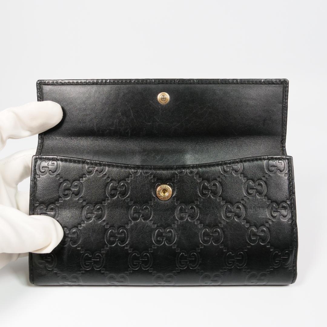美品✨グッチ GUCCI 長財布 シマ レザー GG柄 ブラック