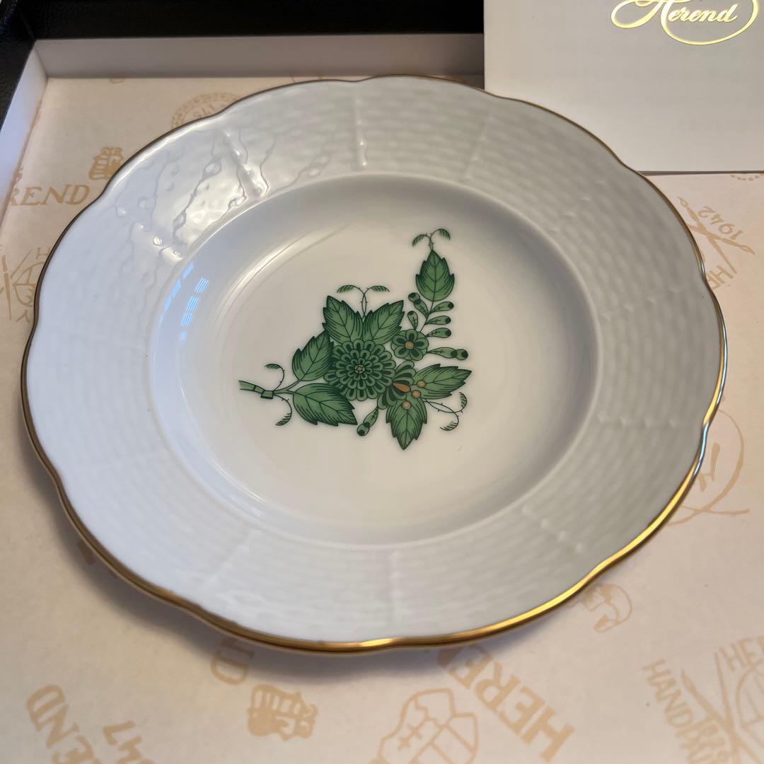 新品　ヘレンド　アポニーグリーン　ピンク　小皿　フルーツ　ギフト