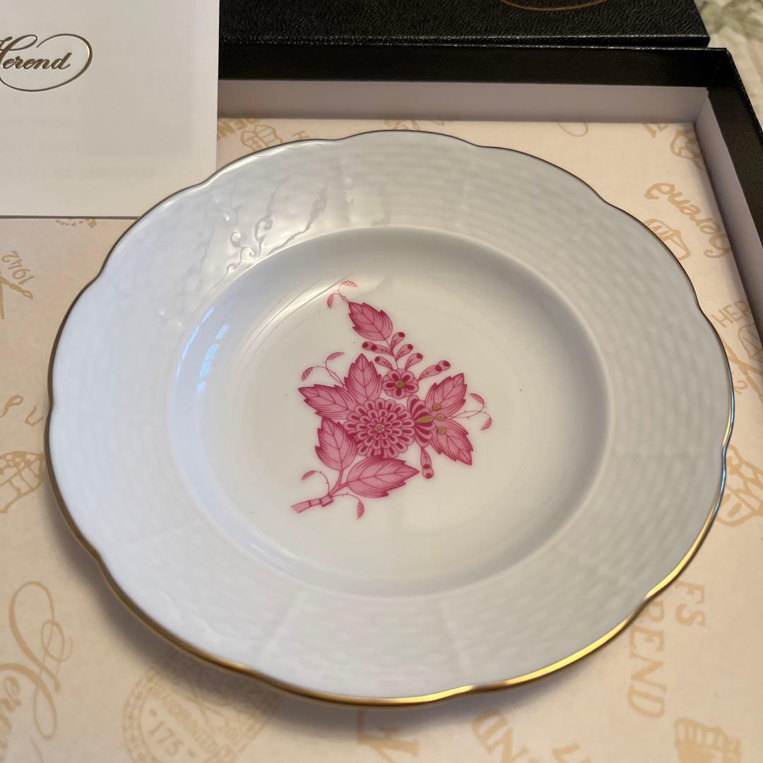 新品　ヘレンド　アポニーグリーン　ピンク　小皿　フルーツ　ギフト