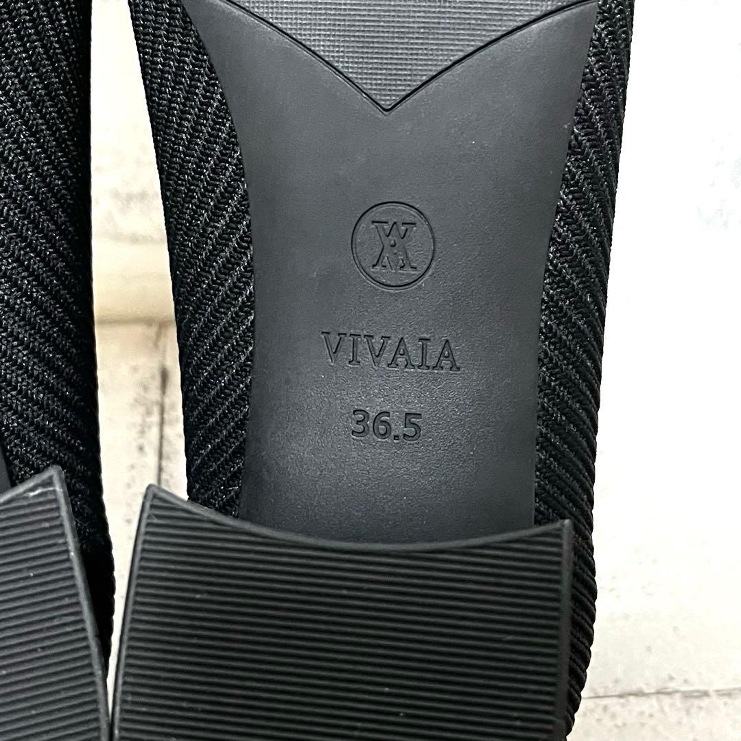 極美品【ヴィヴァイア】スクエアトゥ チャンキーヒール リボン♡ブラック 36.5