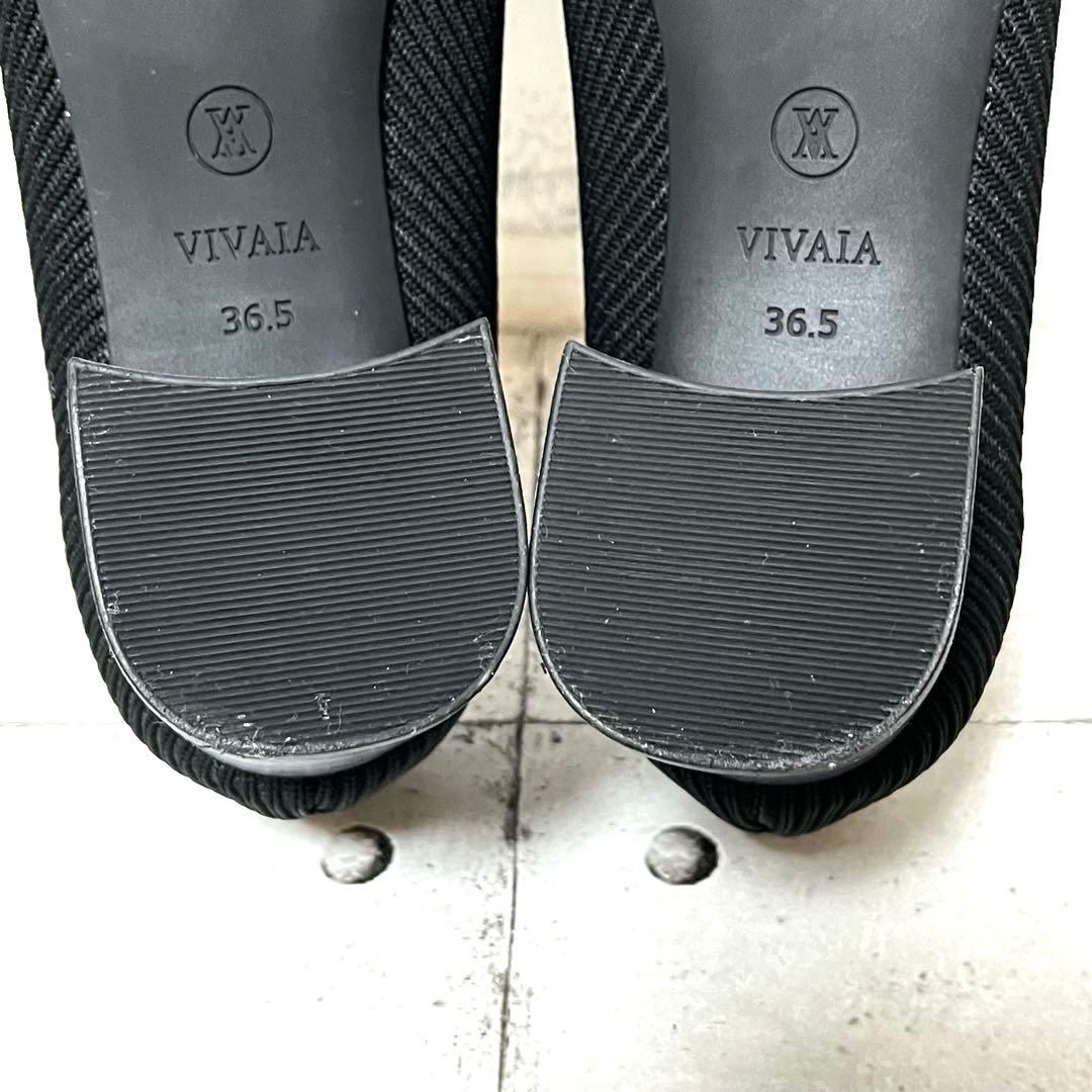 極美品【ヴィヴァイア】スクエアトゥ チャンキーヒール リボン♡ブラック 36.5