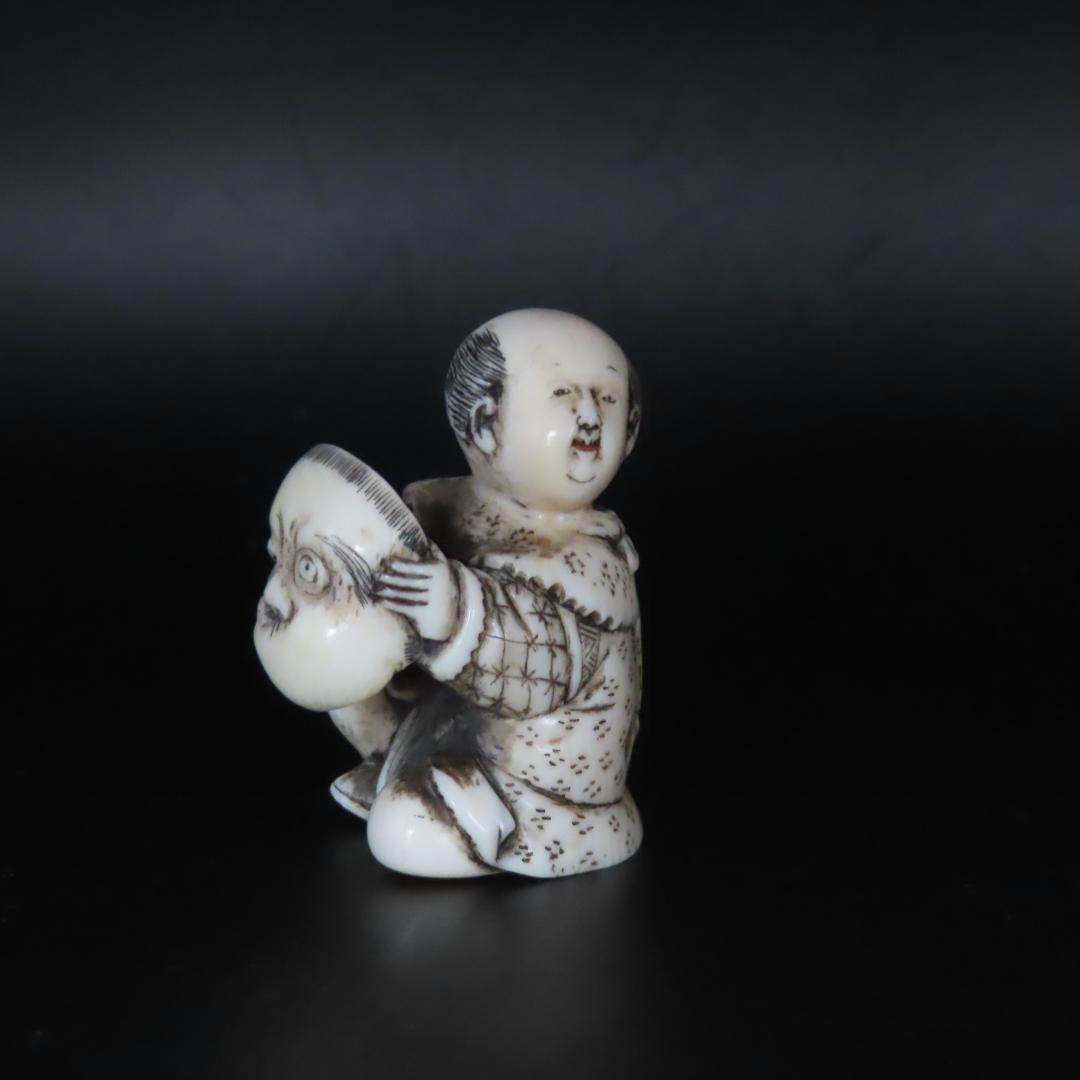 牧童と牛図蒔絵印籠（根付　唐子とひょっとこ面）