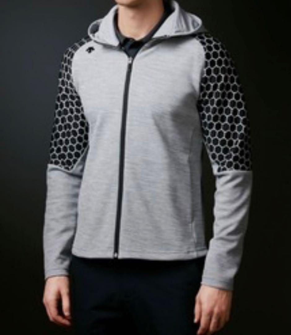 デサントゴルフ　ダンボールニット　ハニカムパターン袖　フード付きグレージャケット