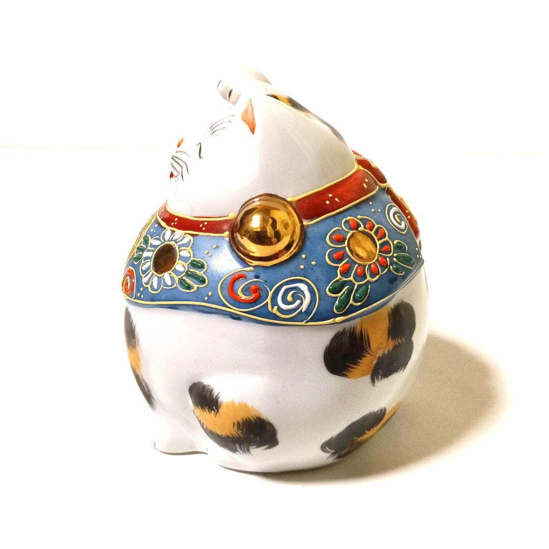 希少 九谷焼 招き猫 金三毛 Maneki Neko 手描き