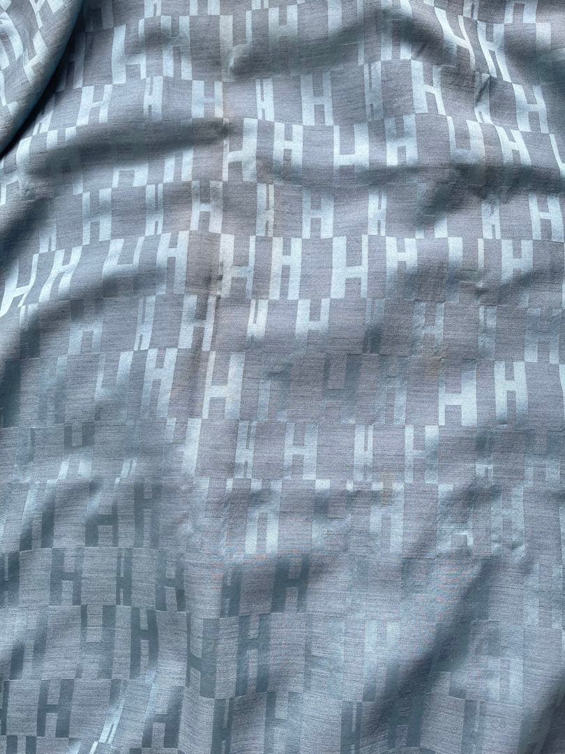 HERMES エルメス Hロゴ ジャガード 大判ショール ストール ブルー系