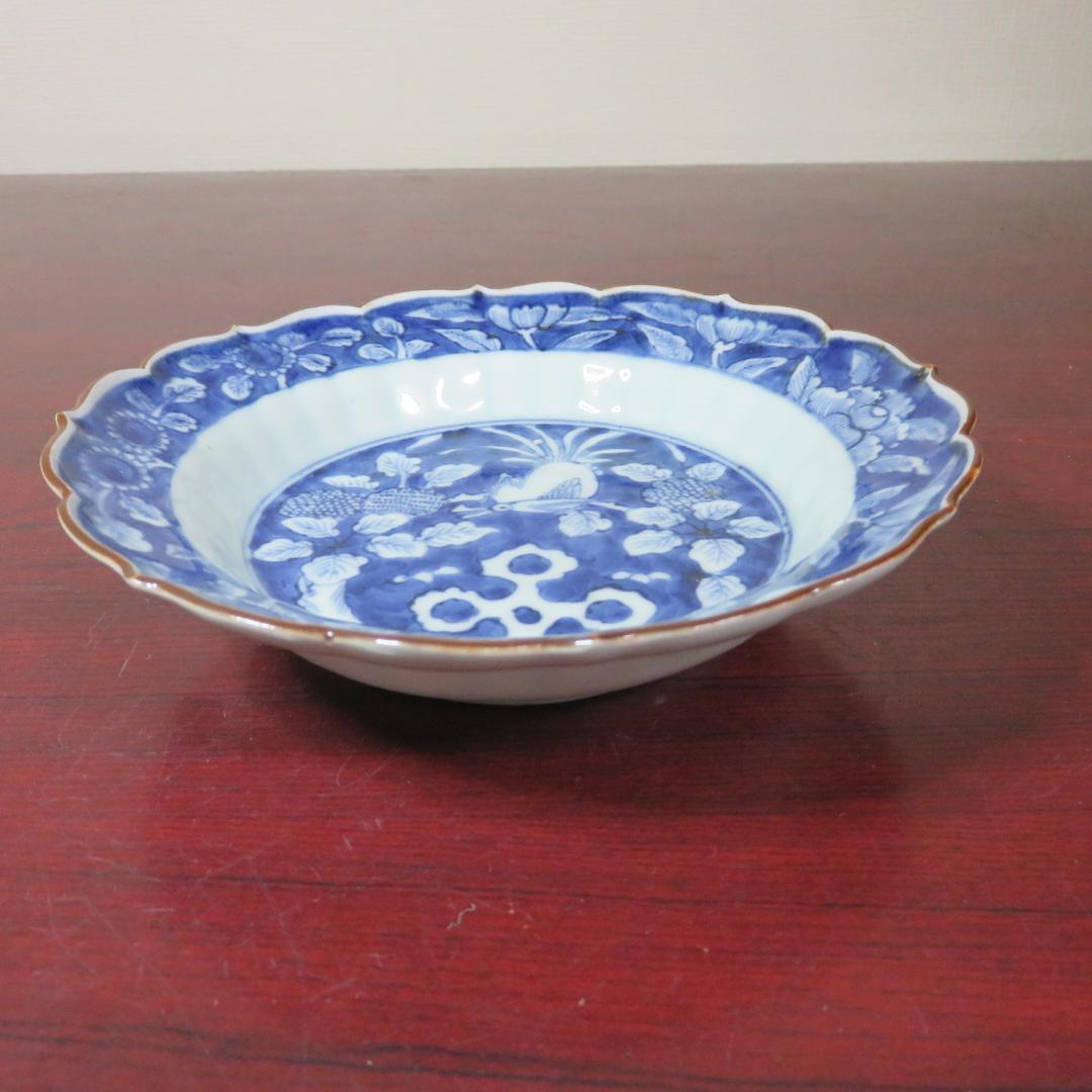 中皿 4枚 鳥 花 染付 古伊万里 上手物 明治