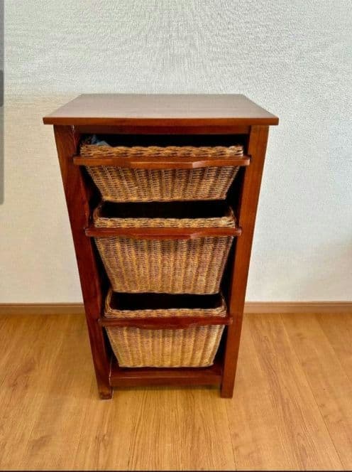 直接取引のみ籐製ラック３バスケット付き ブラウンラタン収納②