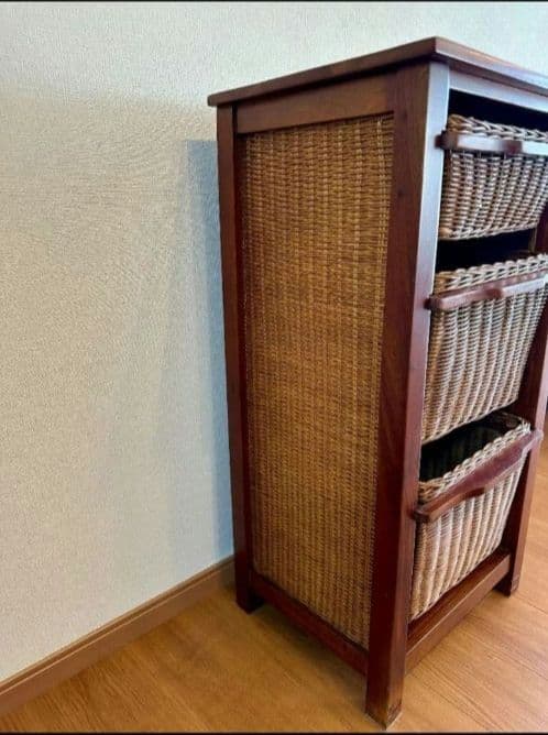 直接取引のみ籐製ラック３バスケット付き ブラウンラタン収納②