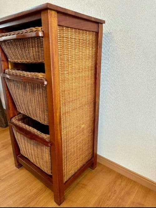 直接取引のみ籐製ラック３バスケット付き ブラウンラタン収納②