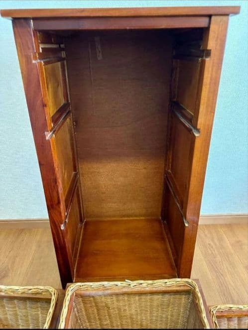 直接取引のみ籐製ラック３バスケット付き ブラウンラタン収納②