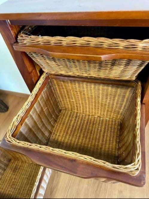 直接取引のみ籐製ラック３バスケット付き ブラウンラタン収納②