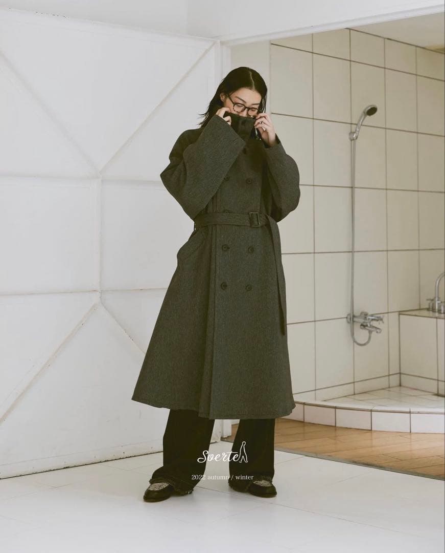 soerte オーバーサイズダブルブレスト スタンドカラーコート サイズ2