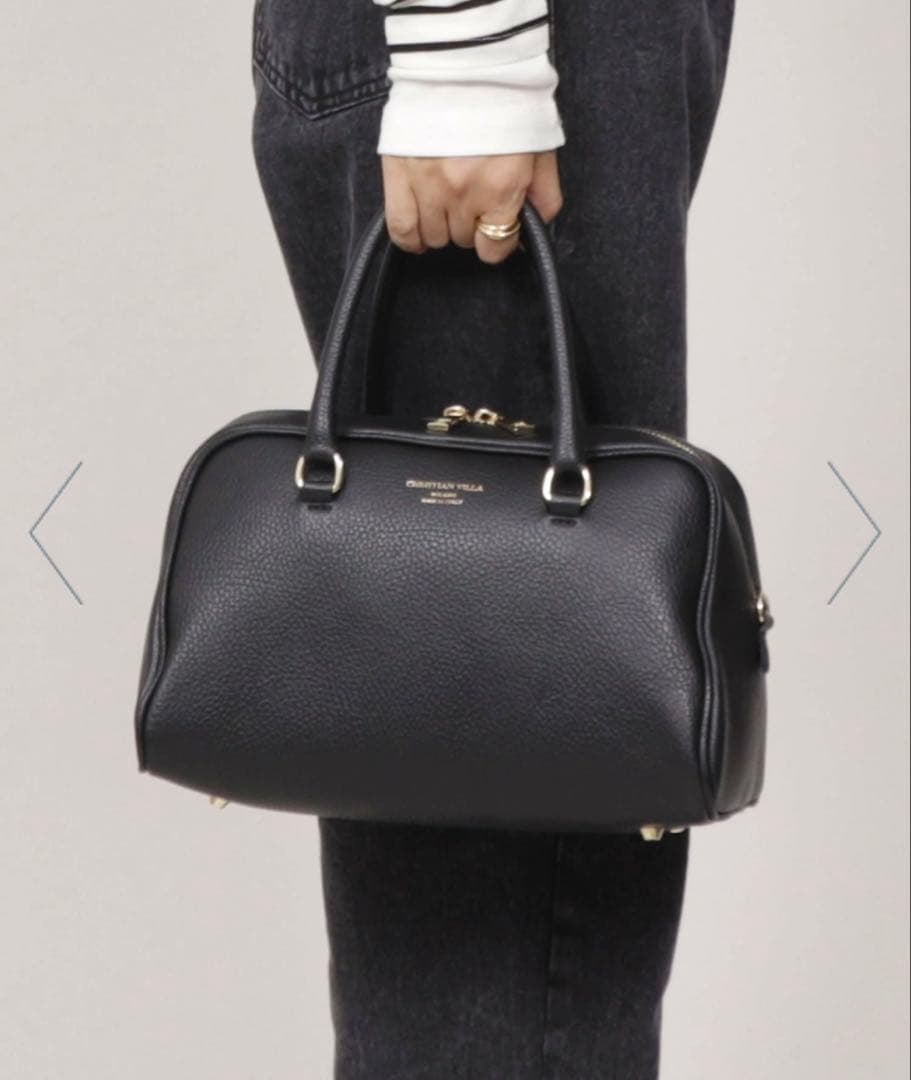 クリスチャンヴィラ　ボストンバッグ　黒　本革