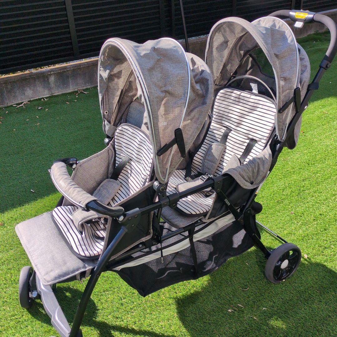 2人乗りベビーカー グレー 折りたたみ式