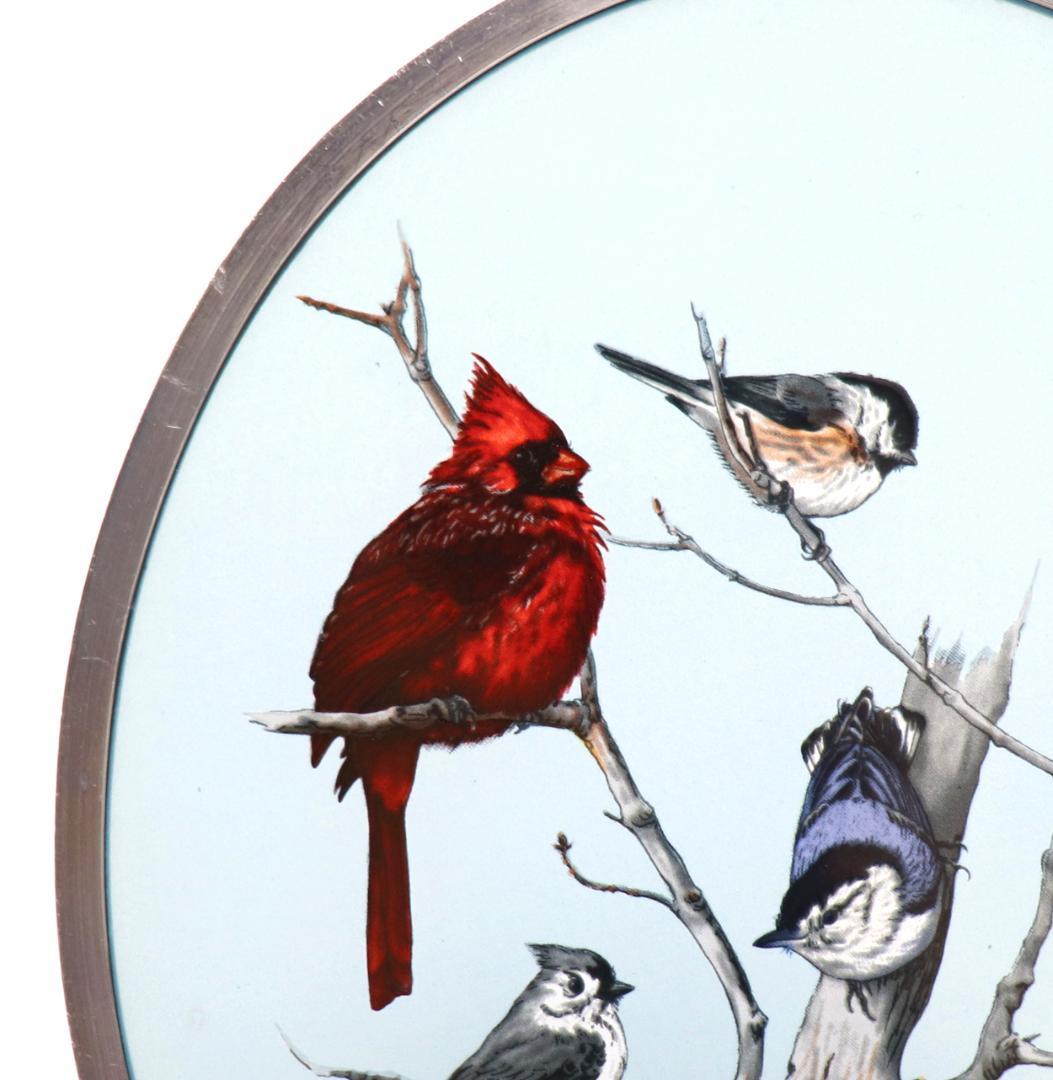 冬の七羽の鳥たち ヴィンテージ ステンドグラス アル・アグニュー 絵画