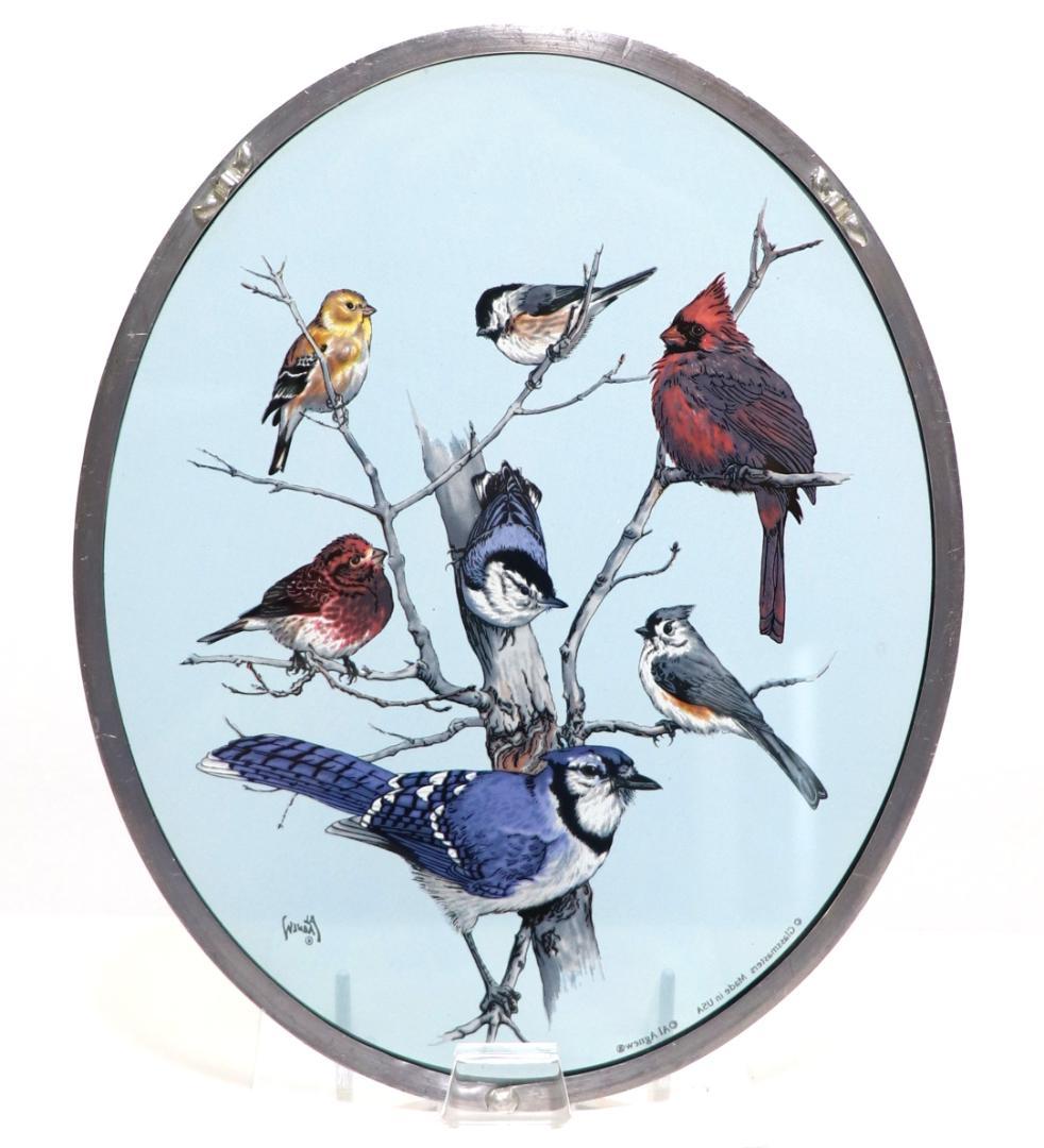 冬の七羽の鳥たち ヴィンテージ ステンドグラス アル・アグニュー 絵画